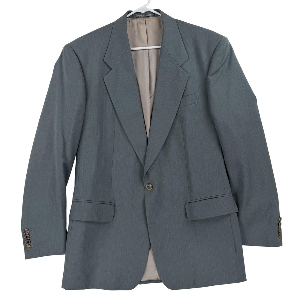 Lubiam Suit Jacket Mens 50L Gray Wool One Button Made‎ Italy Striped Notch Lapel